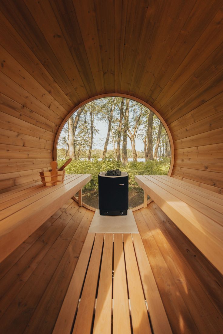 SaunaPremium home sauna lifestyle scene — interior wooden bench