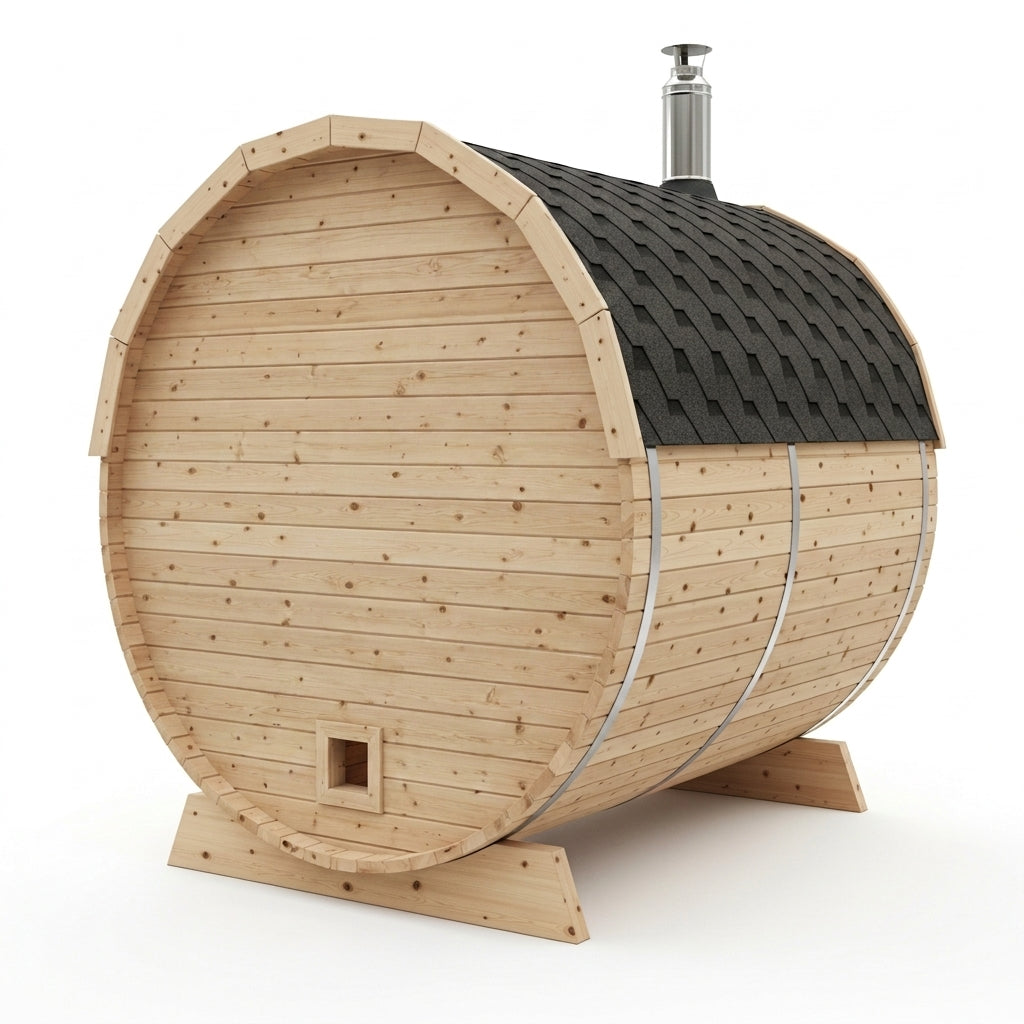 SaunaPremium Fjordline 6 outdoor barrel sauna — rear view