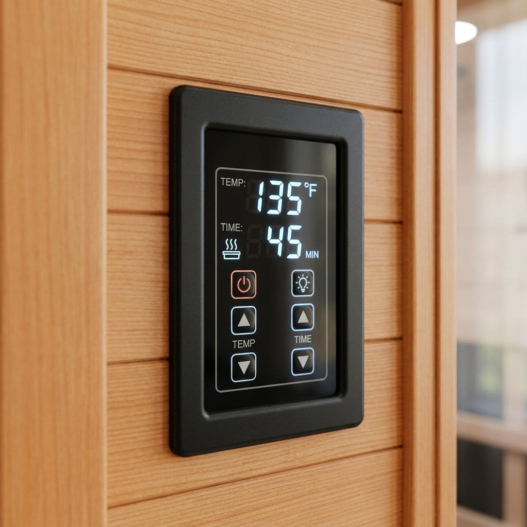SaunaPremium Lumen 2 indoor infrared sauna — detail view