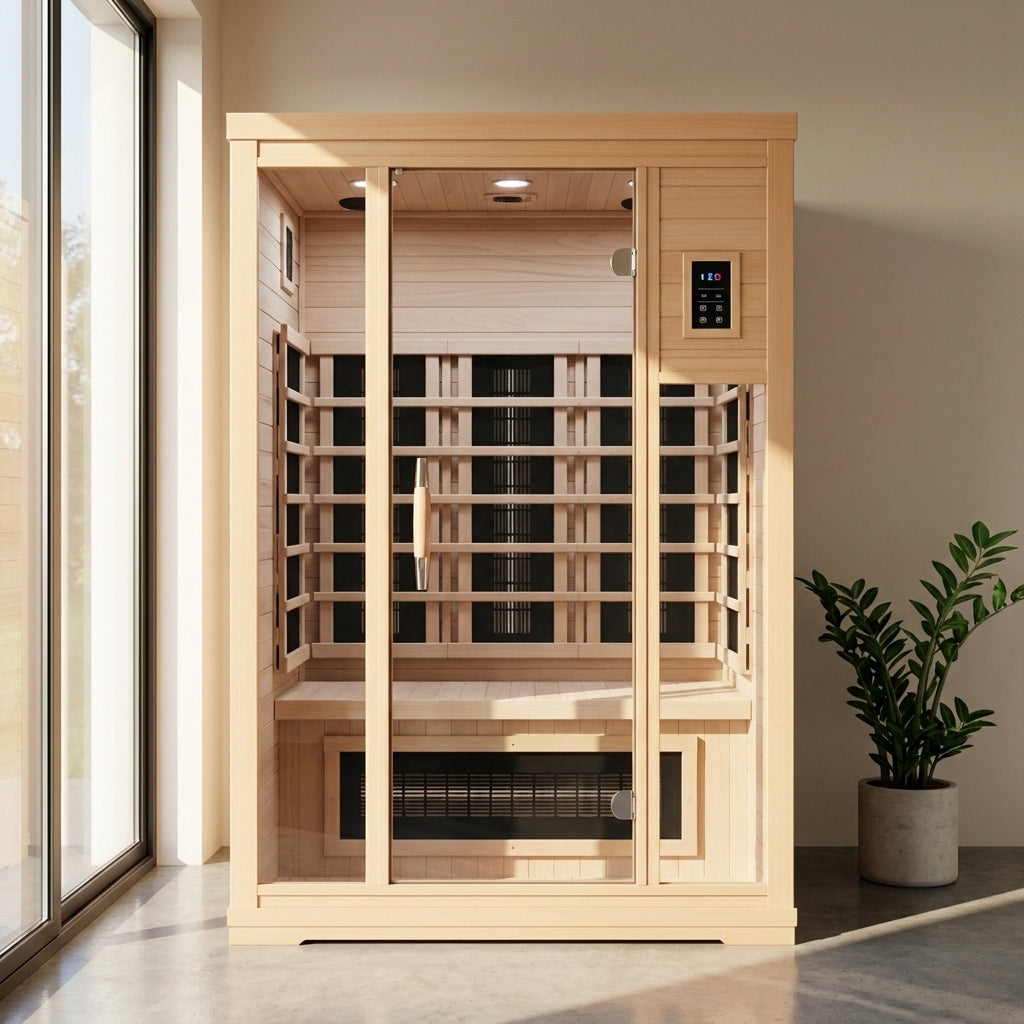 SaunaPremium Lumen 2 indoor infrared sauna — lifestyle view